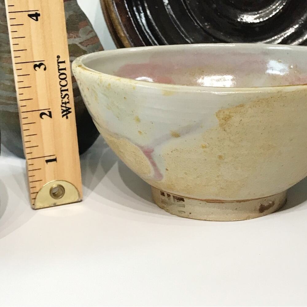 Vintage Signed Studio Art Pottery Tea Noodle Bowl Pastel Drip Glaze Footed Dish - Picture 15 of 15
